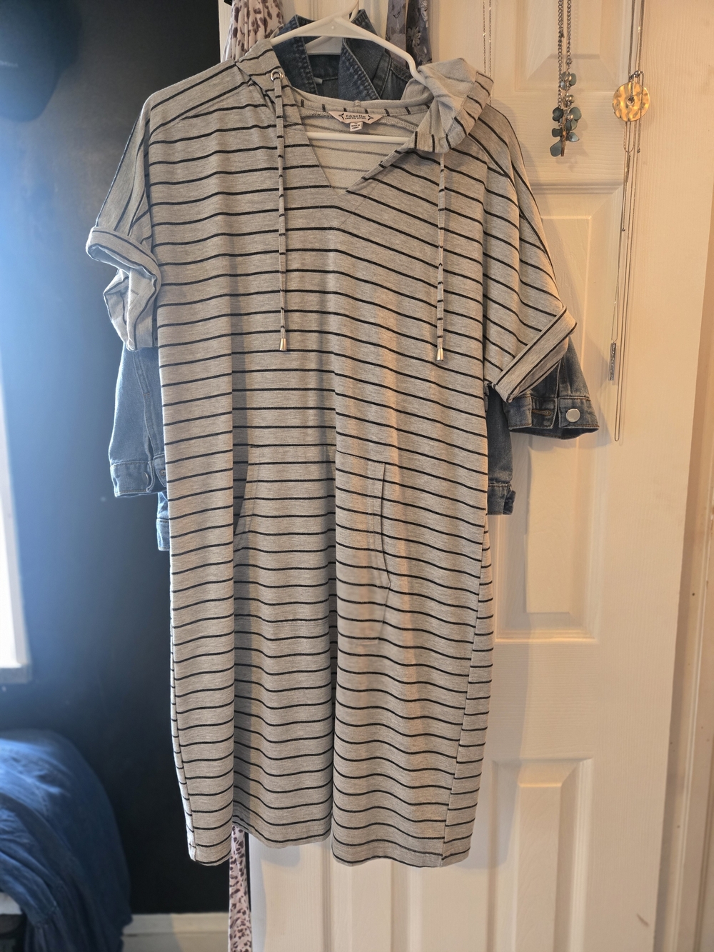 Nanette Lepore Gray and Black Striped Hooded Nightgown